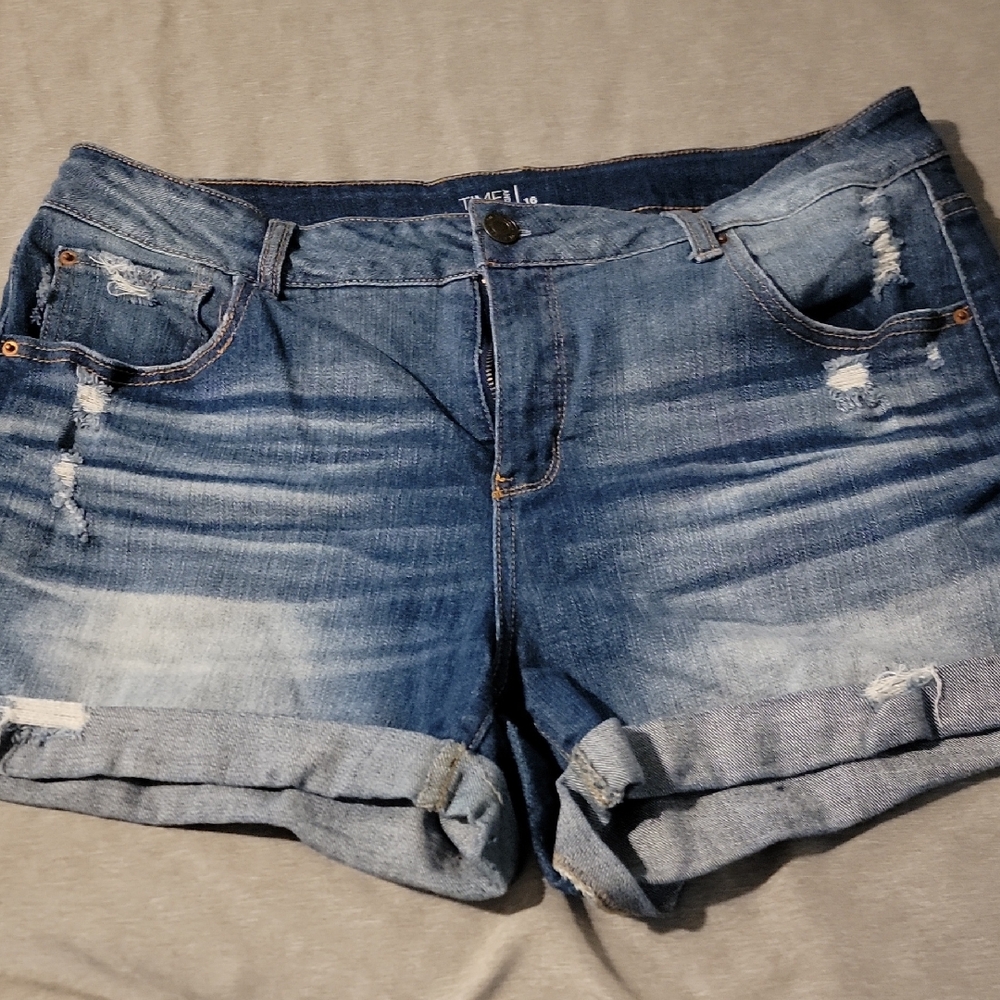 Time And Tru Blue Jean Shorts with Distressed Design
